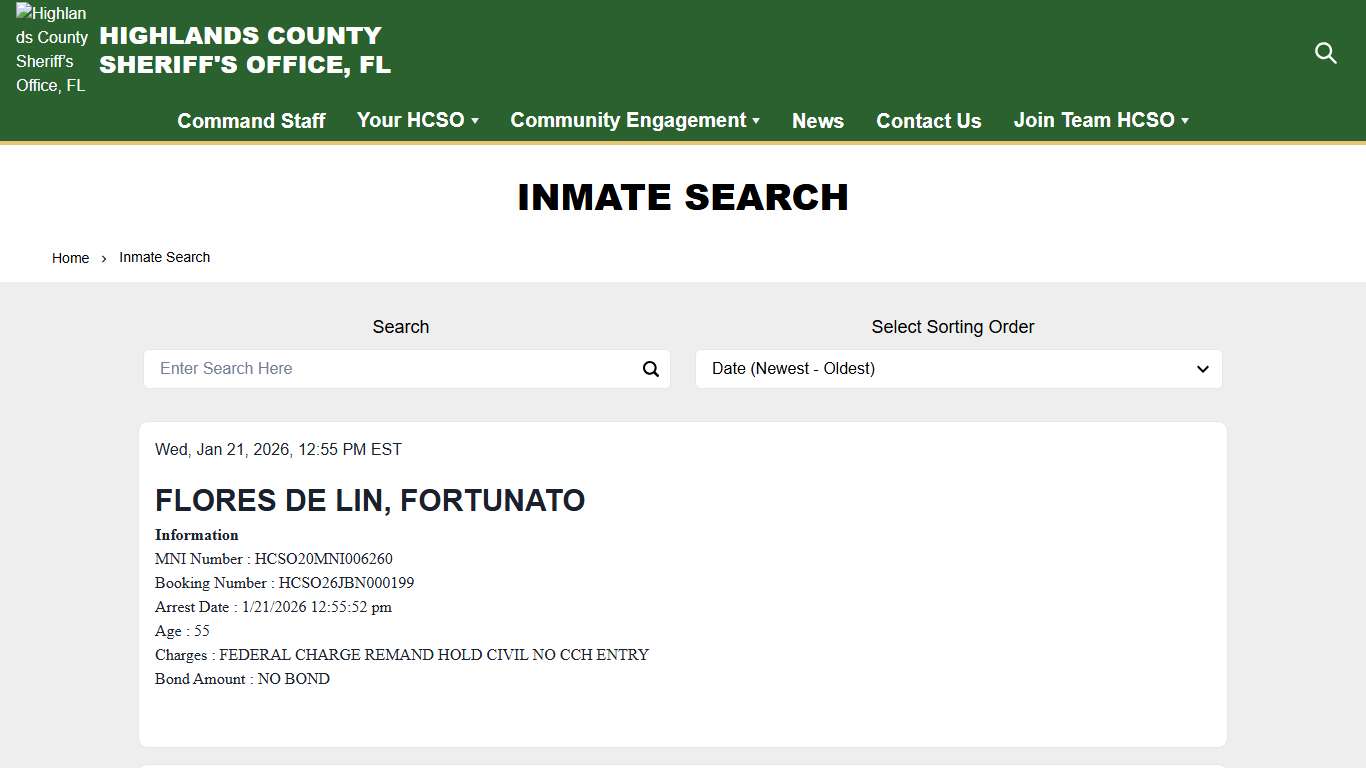 Inmate Search | Highlands County Sheriff’s Office, FL